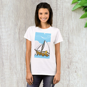 Grumpy Cat on a Sailboat Funny Nautical Cartoon T-Shirt