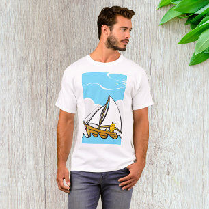 Grumpy Cat on a Sailboat Funny Nautical Cartoon  T-Shirt
