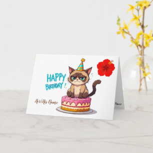 Grumpy Cat on Birthday Cake Funny Happy Birthday Card