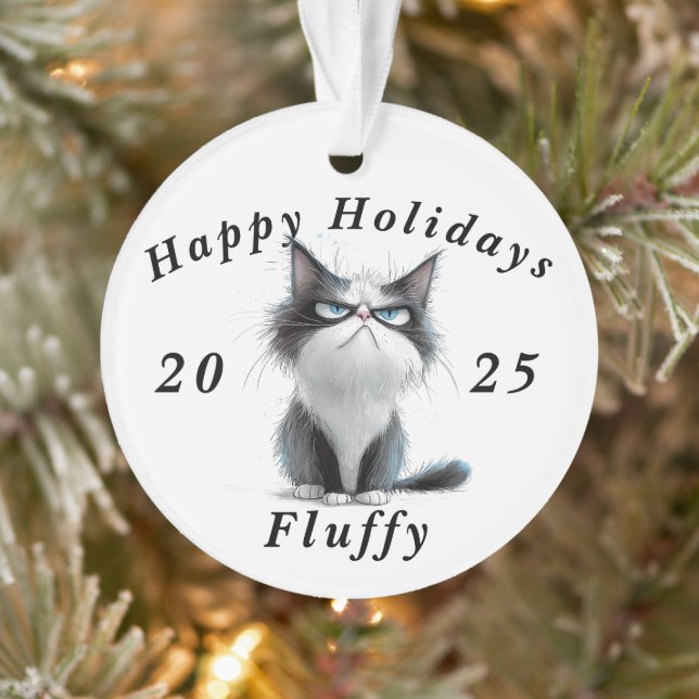 Grumpy Cat sarcastic Happy holidays Christmas Ornament (Tree)