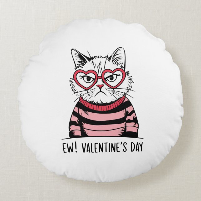 Grumpy Cat Valentine’s Day  Round Cushion (Front)