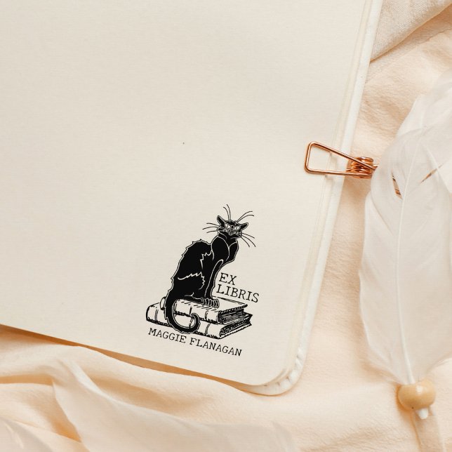 Grumpy Cat with books, Custom Ex Libris Library Rubber Stamp (Creator Uploaded)