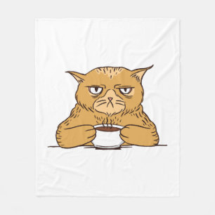 Grumpy Cat With Coffee Fleece Blanket