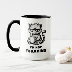 Grumpy Cat with Coffee Funny Lazy Cartoon Style Mug