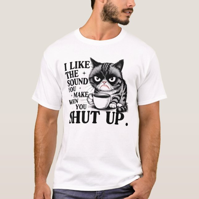 Grumpy Cat with Coffee Funny Morning Design 😼☕ T-Shirt (Front)