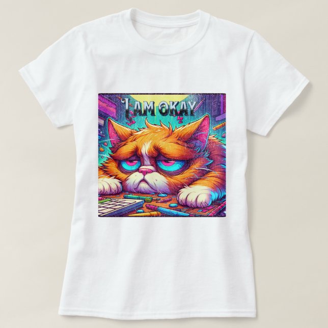  Grumpy Cat with "I AM OKAY" T-Shirt (Design Front)
