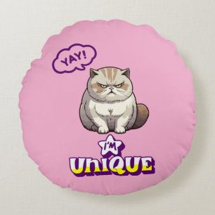 Grumpy Cat "YAY! I'm Unique" Funny Round Cushion