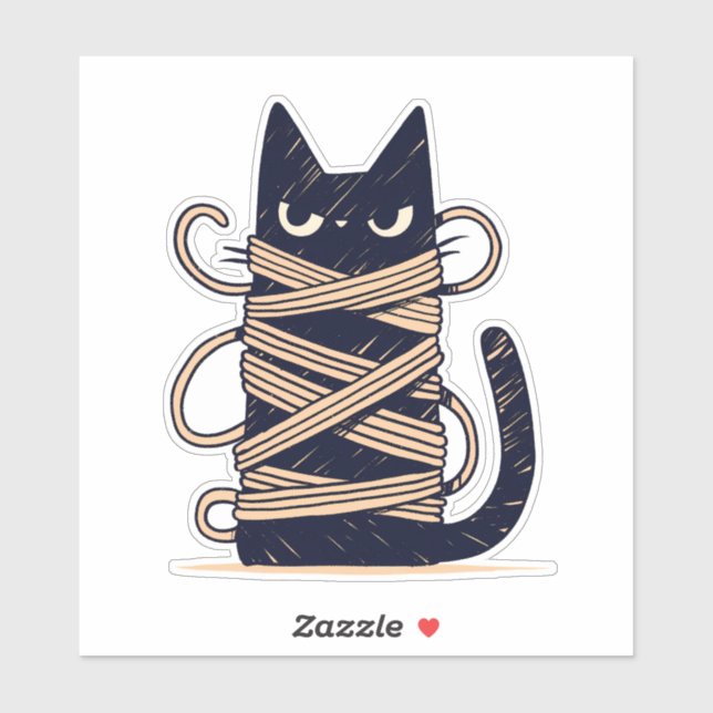 Grumpy Chibi Black Cat Tangled in Yarn (Sheet)