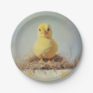 Grumpy Chick in Nest Paper Plate