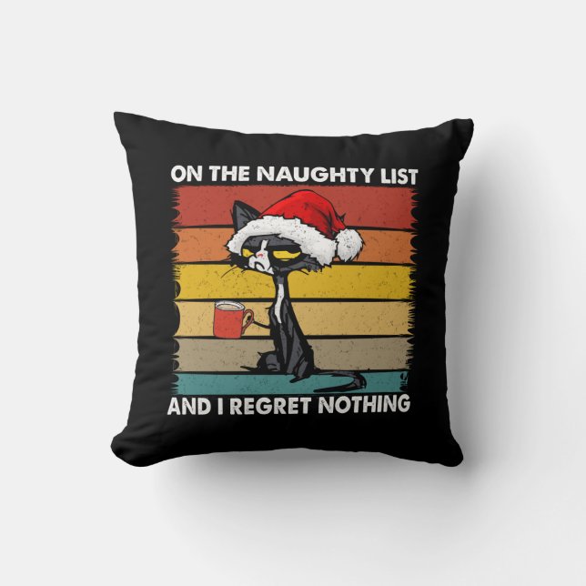 Grumpy Christmas Cat on the Naughty List Cushion (Front)