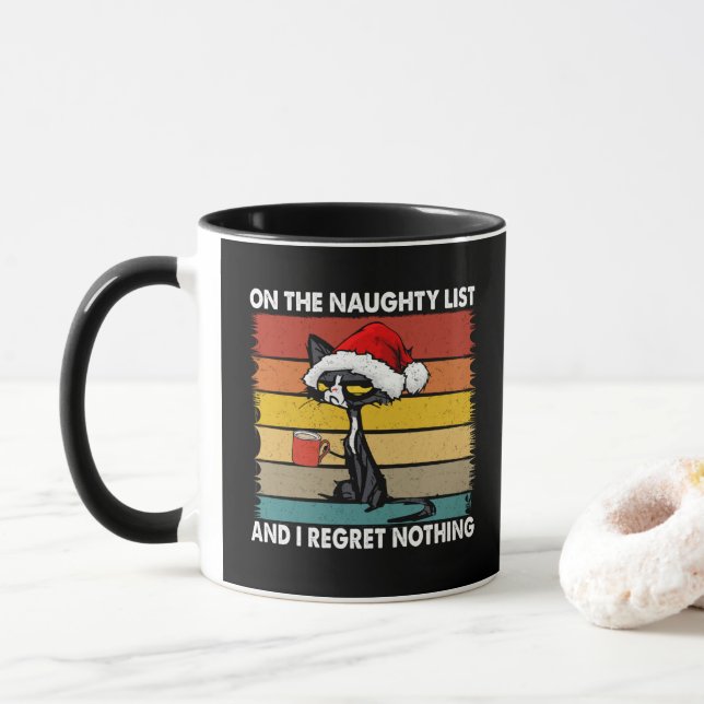 Grumpy Christmas Cat on the Naughty List Mug (With Donut)