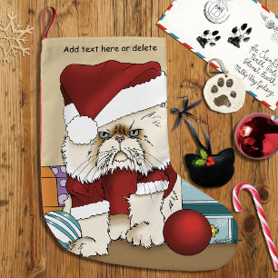 Grumpy Christmas Cat Santa Funny Holiday Small Christmas Stocking