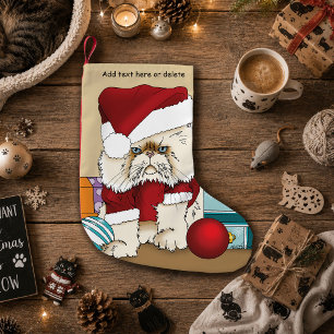 Grumpy Christmas Cat Santa Funny Holiday Small Christmas Stocking