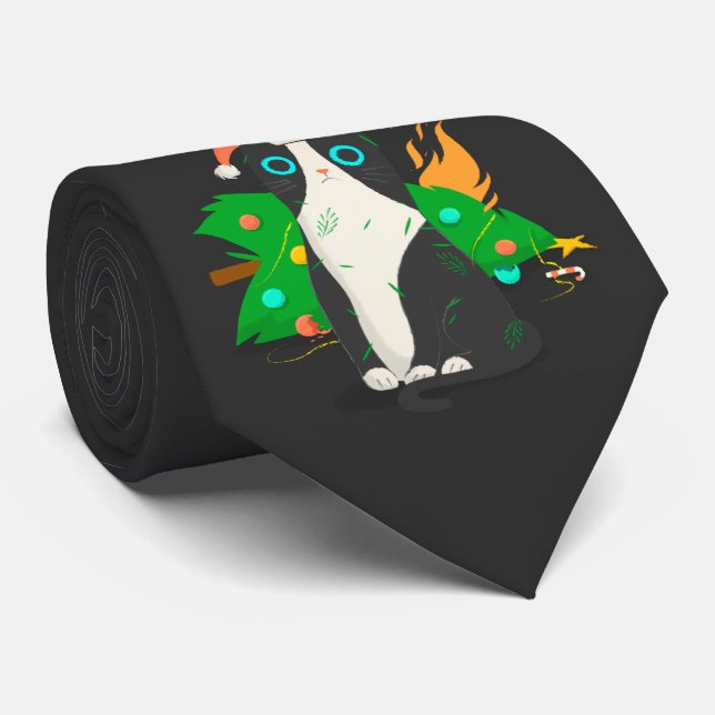 Grumpy Christmas Cat Tie (Rolled)