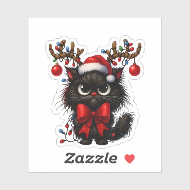 Grumpy Christmas Cat with Santa Hat and Antlers (Sheet)