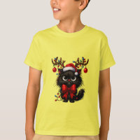Grumpy Christmas Cat with Santa Hat and Antlers