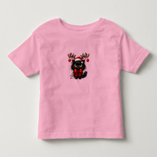 Grumpy Christmas Cat with Santa Hat and Antlers Toddler T-Shirt