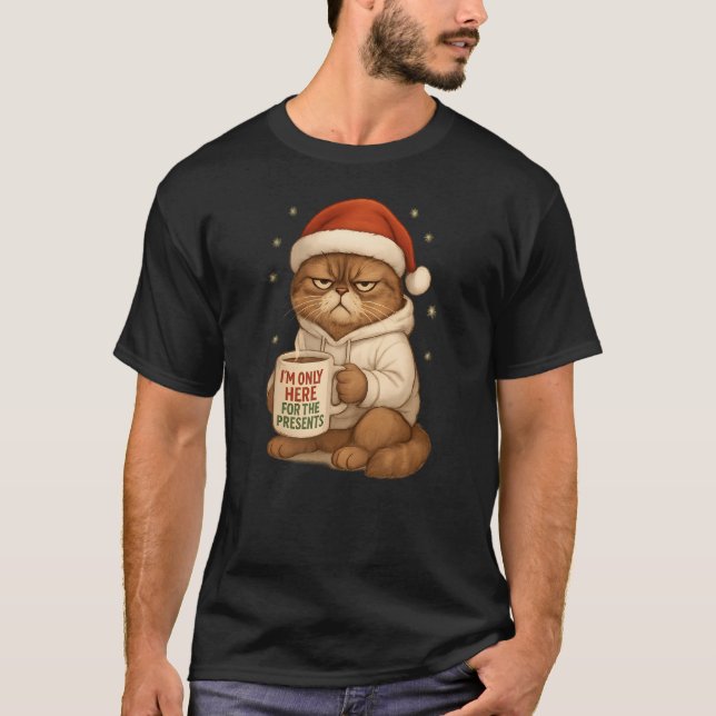 Grumpy Christmas Cat with Santa Hat T-Shirt (Front)