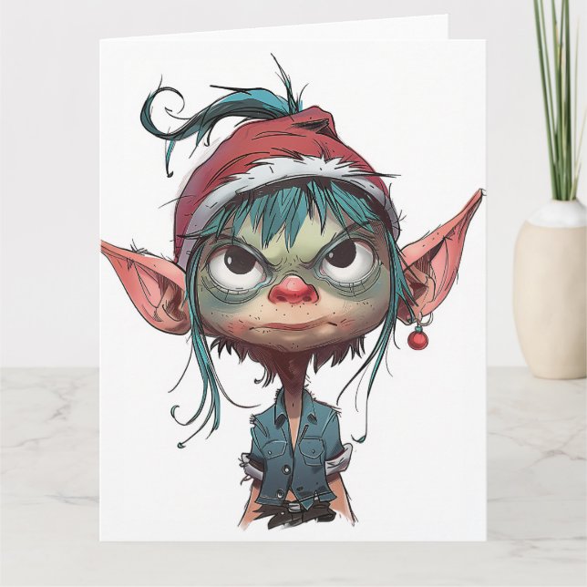 Grumpy Christmas Elf Attitude Card (Front)