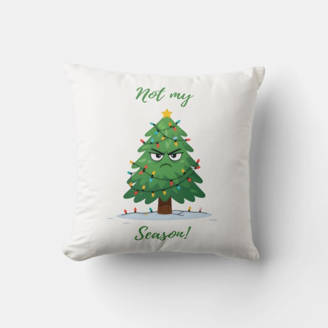 Grumpy Christmas Tree Cartoon – Funny "Not My Seas Cushion (Front)
