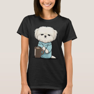 Grumpy Coffee Dog on Coffee Maltese dog T-Shirt
