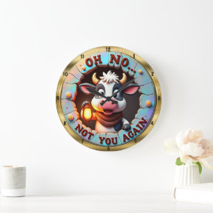 Grumpy Cow Humourous Welcome Large Clock