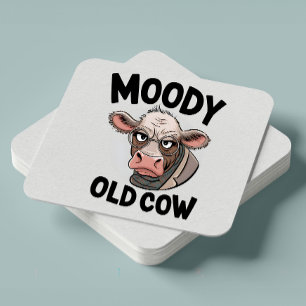 Grumpy Cow Lover Gift Sarcastic Farmer Farm  Squar Square Paper Coaster