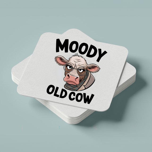 Grumpy Cow Lover Gift Sarcastic Farmer Farm  Squar Square Paper Coaster (Creator Uploaded)