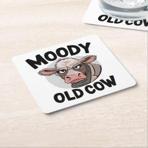 Grumpy Cow Lover Gift Sarcastic Farmer Farm  Square Paper Coaster