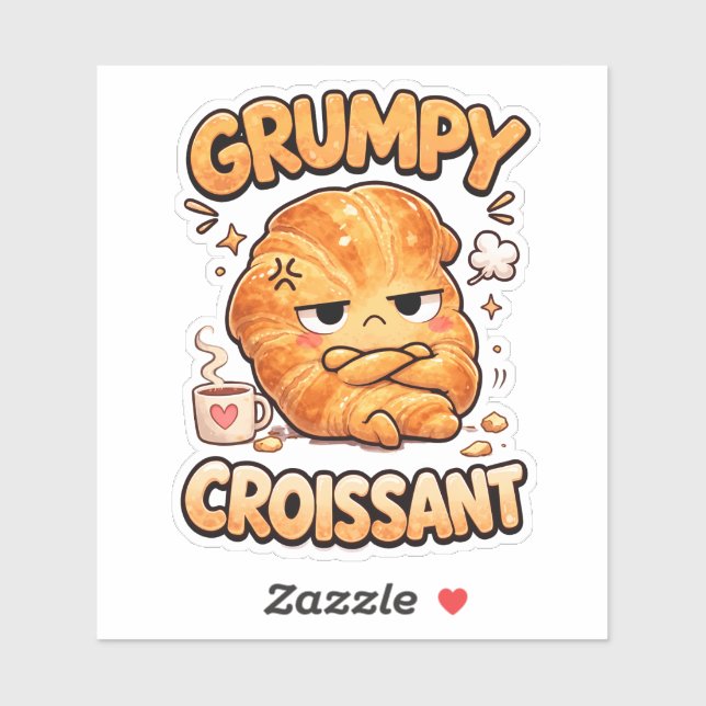 Grumpy Croissant Custom-Cut Vinyl Sticker (Sheet)