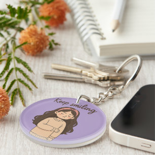 Grumpy Cute Girl Sticker – Long Hair & Oversized Key Ring