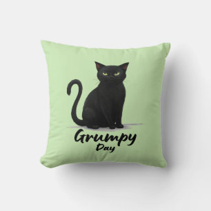 Grumpy Day with Black Cat Cushion