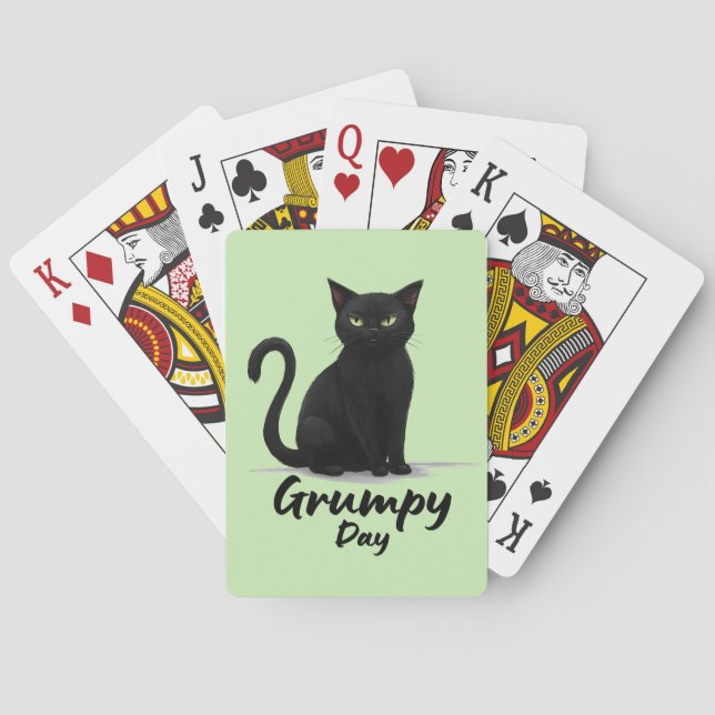 Grumpy Day with Black Cat Playing Cards (Back)