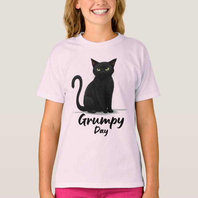 Grumpy Day with Black Cat T-Shirt (Front)