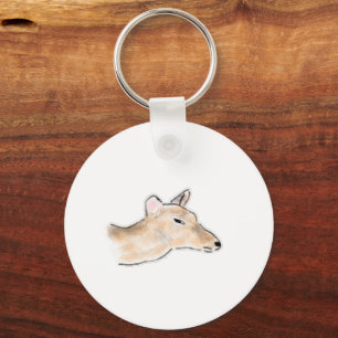 Grumpy Doe Deer Side Eye Profile Drawing Key Ring