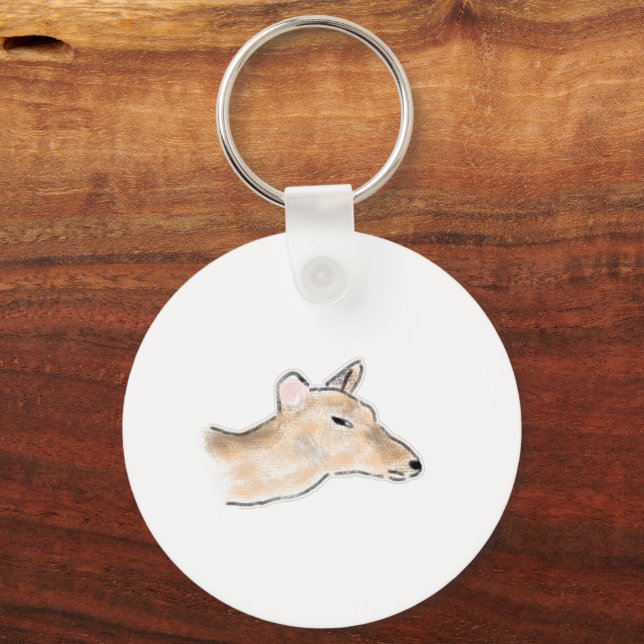 Grumpy Doe Deer Side Eye Profile Drawing Key Ring (Front)