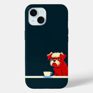 Grumpy Dog Coffee Time - Cute Minimalist Phone Cas iPhone 15 Case