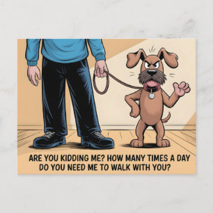 Grumpy Dog Funny Walking Cartoon Holiday Postcard