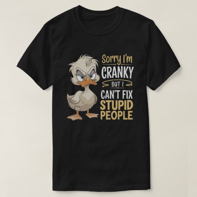 Grumpy Duck Cartoon - Funny Cranky Animal Art T-Shirt (Design Front)