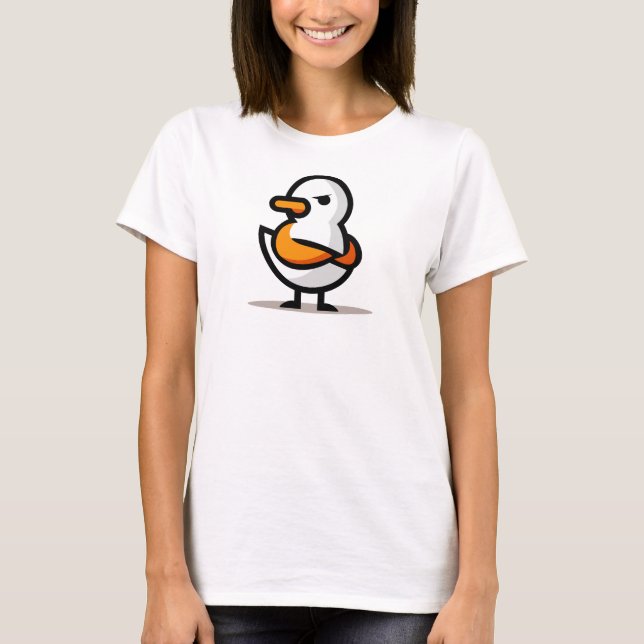  Grumpy Duck Minimalist Cartoon Mascot T-Shirt (Front)