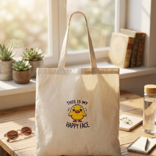 grumpy duck-this is my happy face funny  tote bag