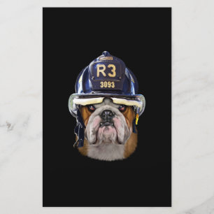 Grumpy English Bulldog Wearing Firefighter Helmet Stationery