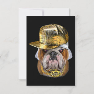 Grumpy English Bulldog wearing Hip Hop Rapper Invitation