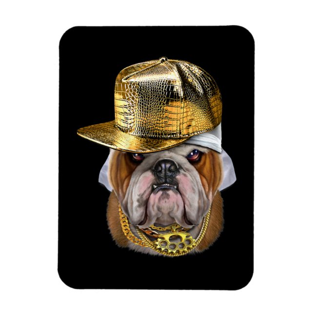 Grumpy English Bulldog wearing Hip Hop Rapper Magnet (Vertical)