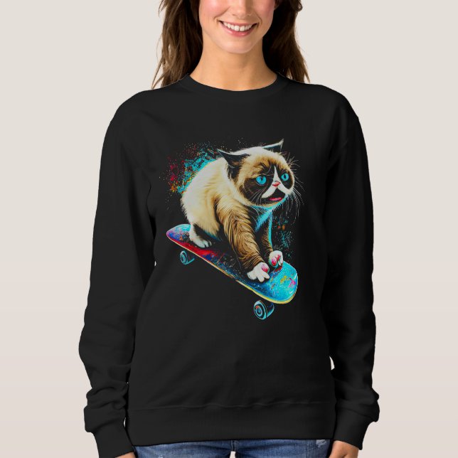 Grumpy Face Funny Cat Graphic Cat Lovers Kitten Fa Sweatshirt (Front)