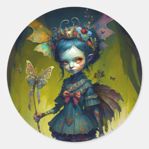 Grumpy Fairy Pixie Fantasy Art Classic Round Sticker