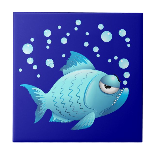 Grumpy Fish Cartoon Tile (Front)
