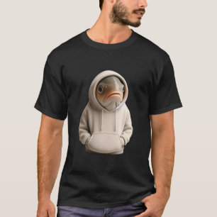 Grumpy Fish in a Hoodie Illustration T-Shirt
