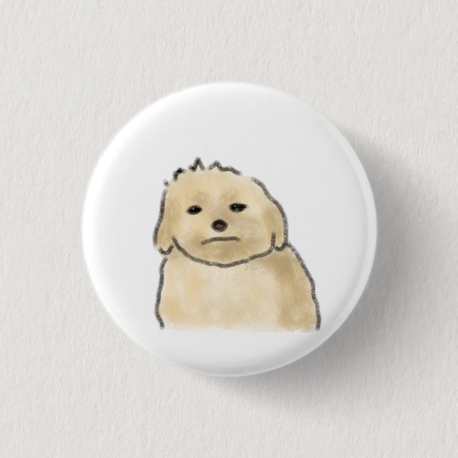 Grumpy Fluffy Cream Dog Funny Gift 3 Cm Round Badge (Front)
