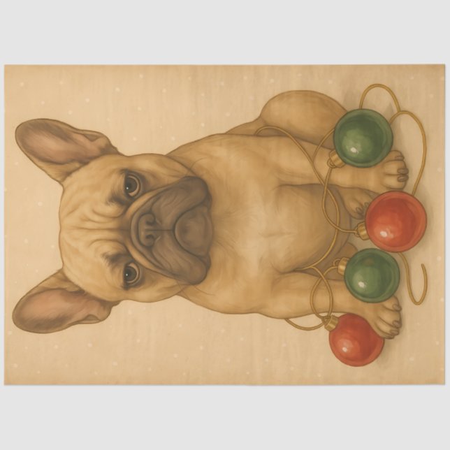 Grumpy Frenchie Christmas Ornaments Vintage  Tissue Paper (Front)